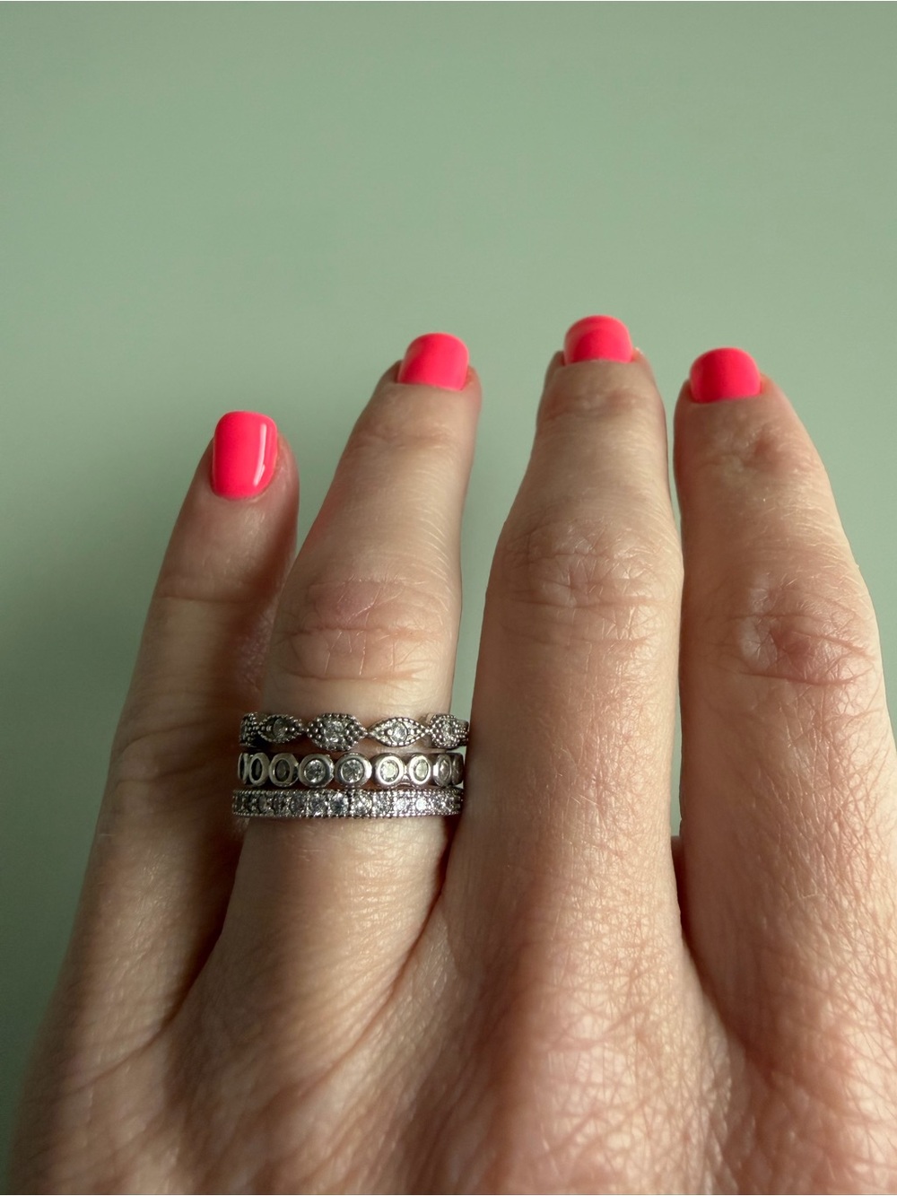 NWT 3 piece sterling Silver Stacked cubic zirconia Accent stackable Rings